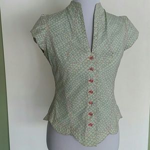 Anthropologie Odille pink & mint floral button up